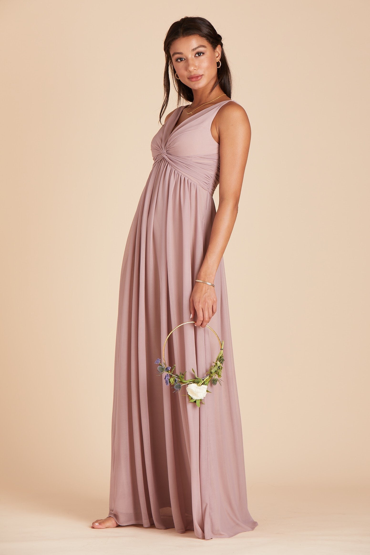 Lianna bridesmaid dress in mauve pink chiffon by Birdy Grey, side view