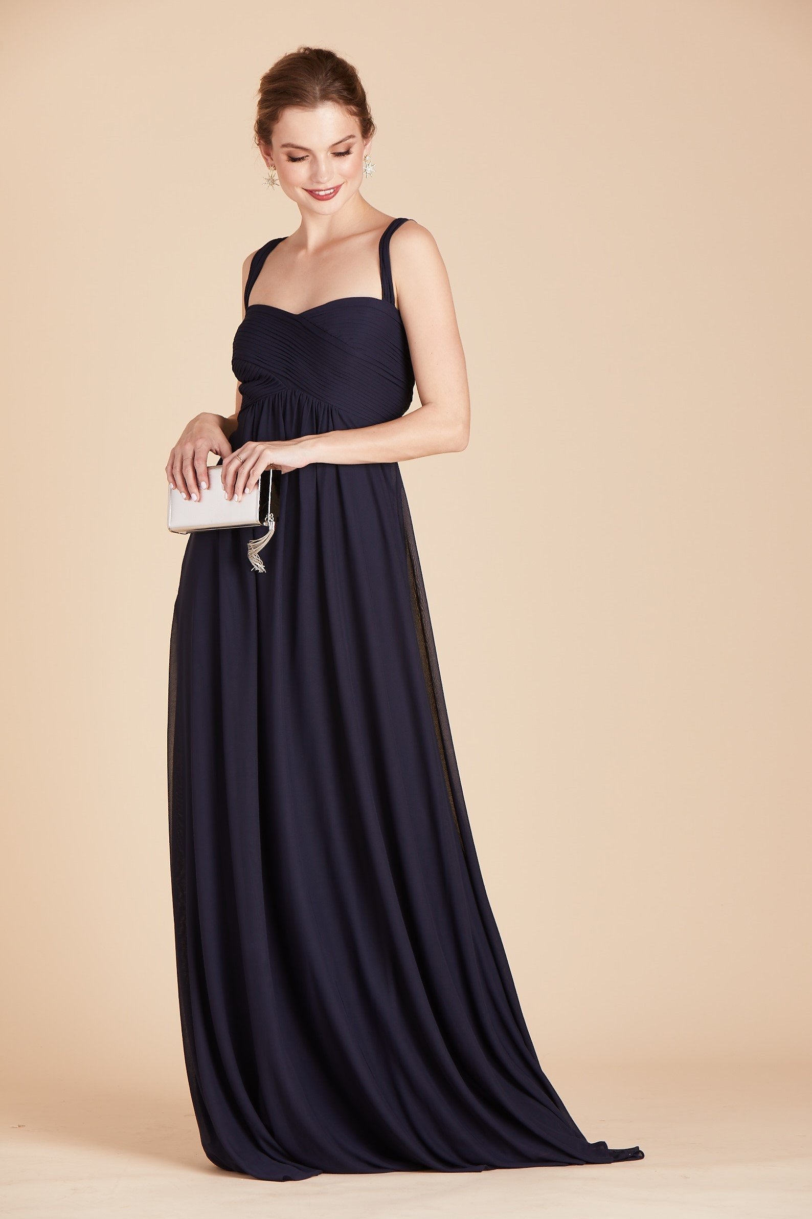 Maria convertible bridesmaids dress in navy blue chiffon by Birdy Grey, front view