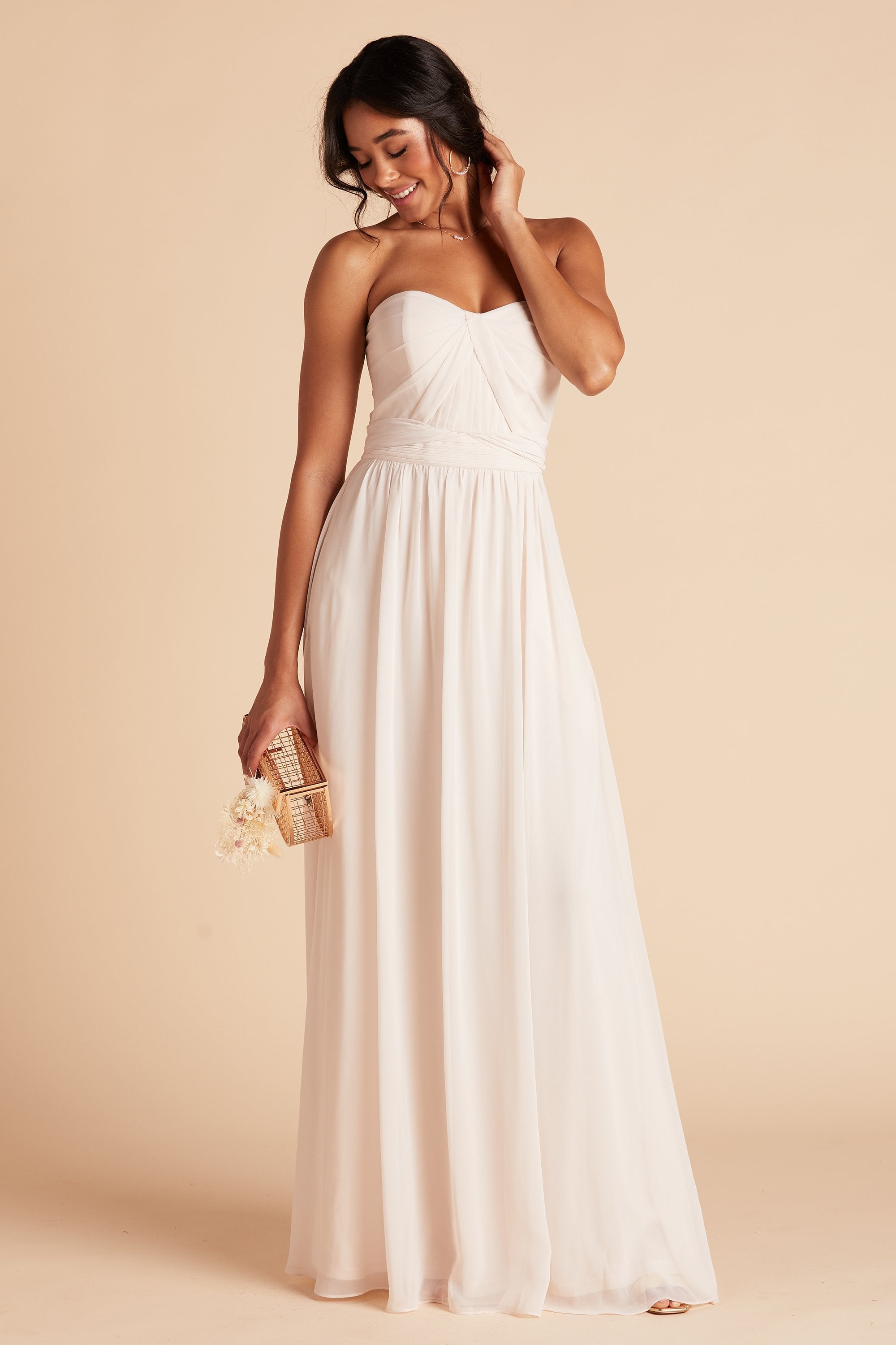 Grace convertible bridesmaid dress in champaign chiffon by Birdy Grey, front view