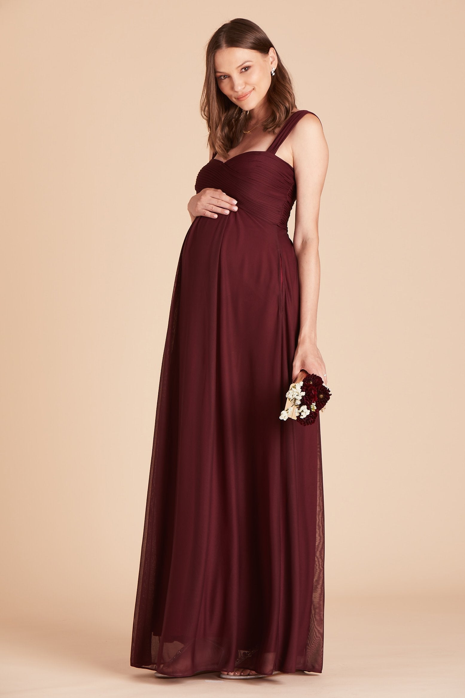 Maria convertible bridesmaids dress in cabernet burgundy chiffon by Birdy Grey, side view