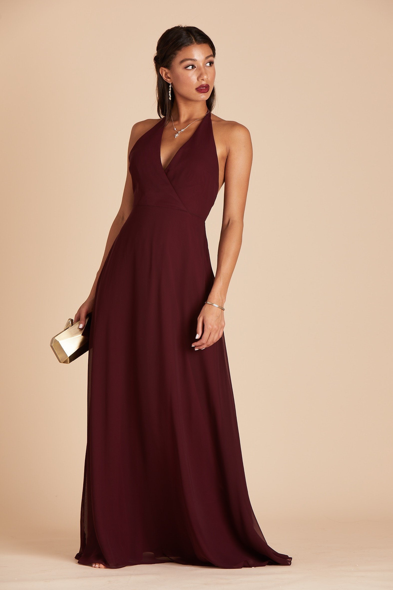 Moni convertible bridesmaids dress in cabernet burgundy chiffon by Birdy Grey, front view