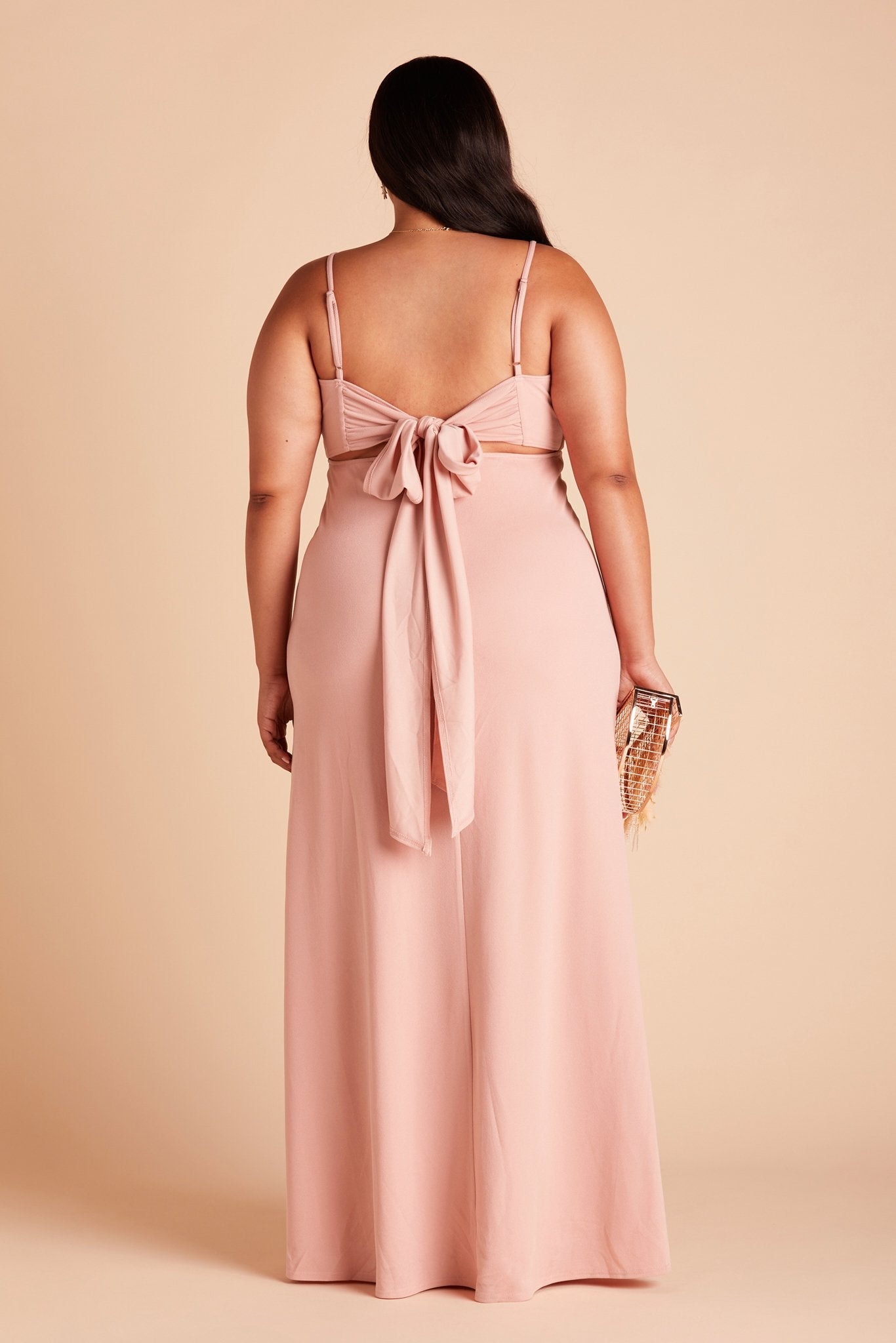 Benny plus size bridesmaid dress in dusty rose crepe by Birdy Grey, back view