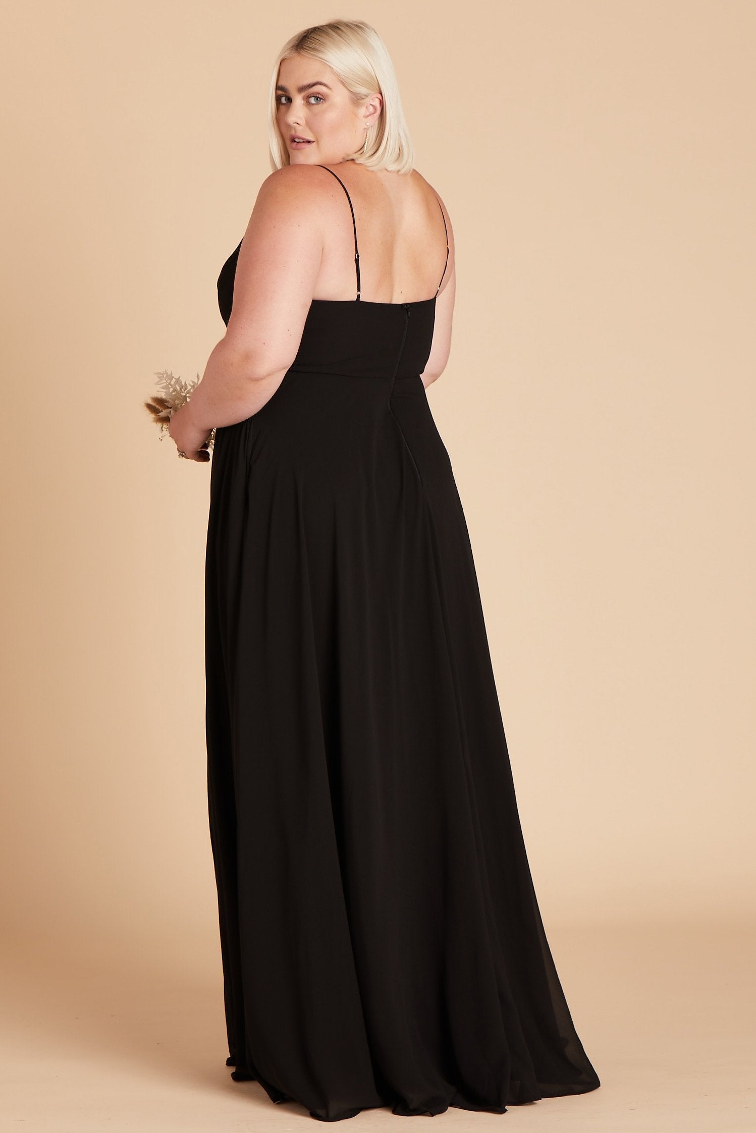 Kaia plus size bridesmaids dress in black chiffon by Birdy Grey, side view