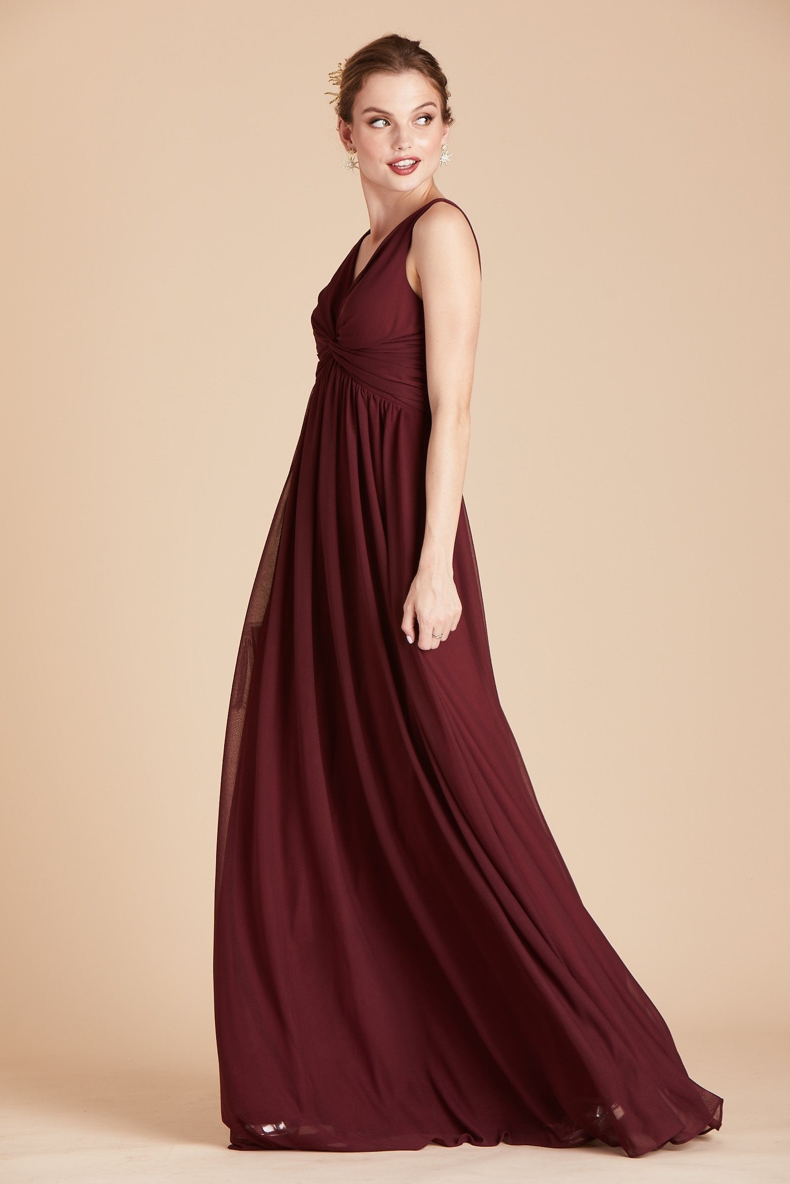 Lianna bridesmaid dress in cabernet burgundy chiffon by Birdy Grey, side view