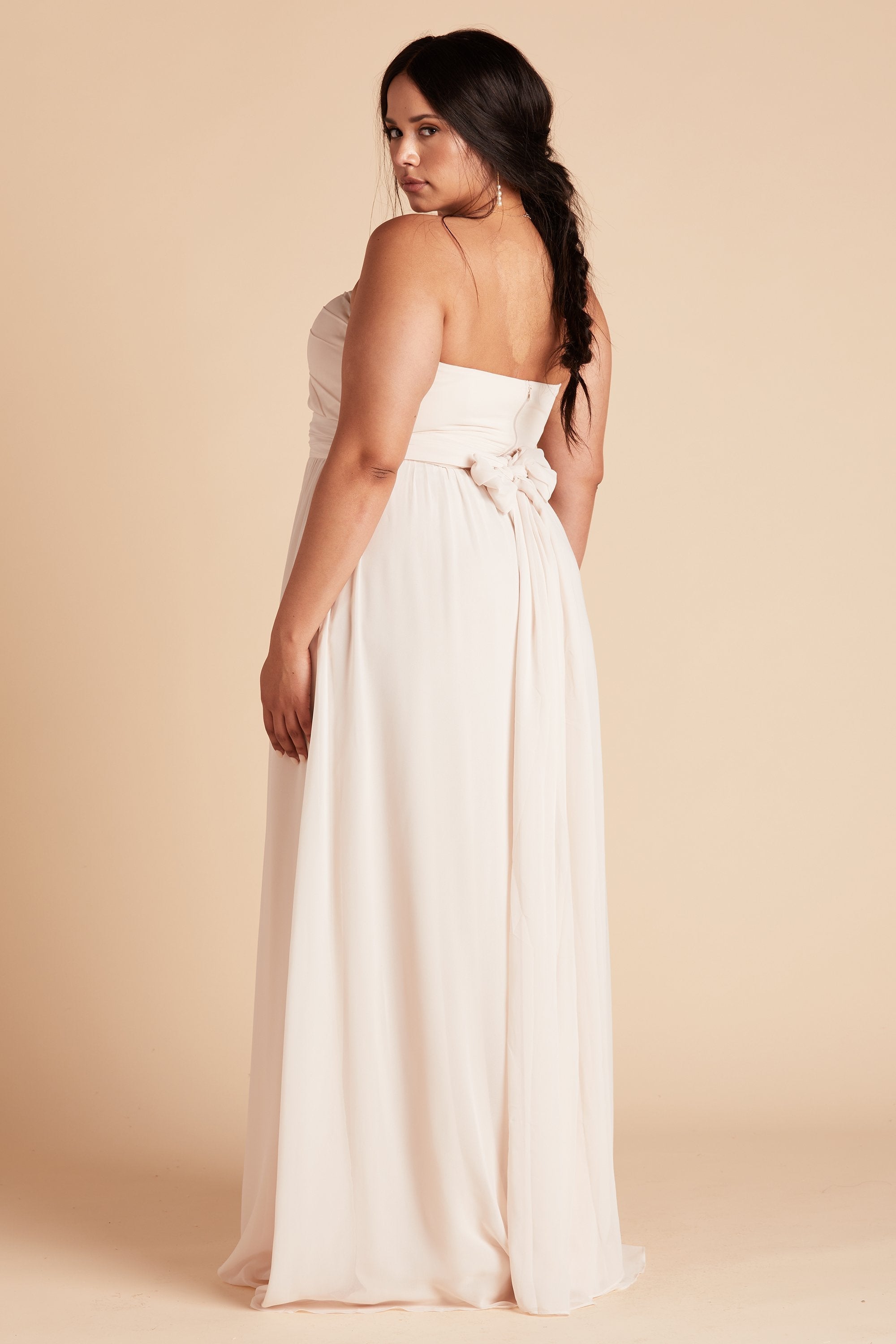 Grace convertible plus size bridesmaid dress in champaign chiffon by Birdy Grey, side view