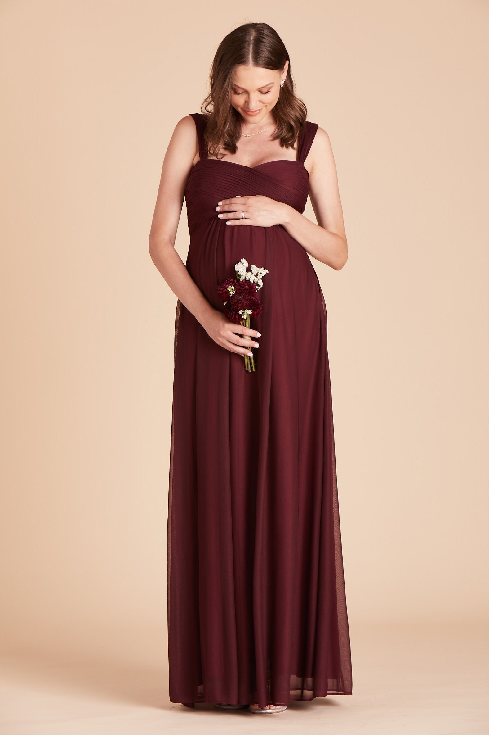 Maria convertible bridesmaids dress in cabernet burgundy chiffon by Birdy Grey, front view