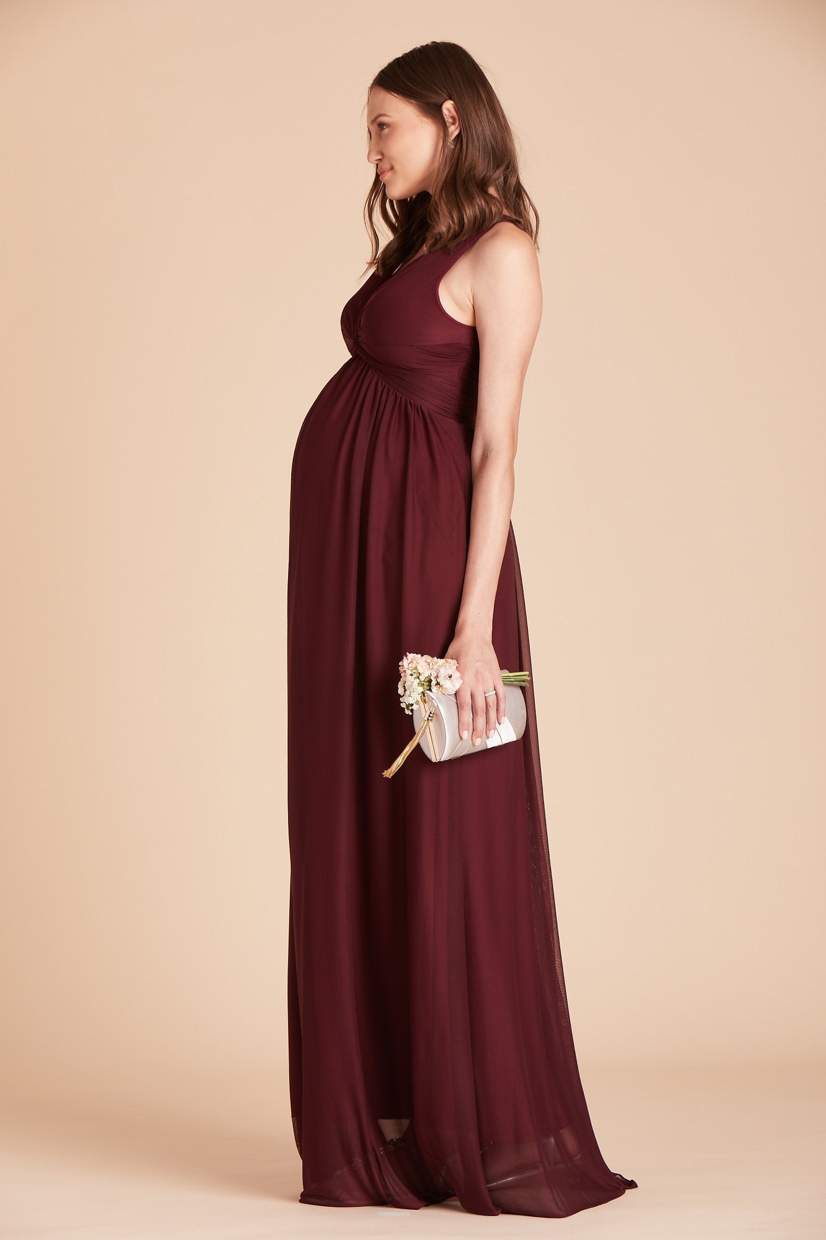 Lianna bridesmaid dress in cabernet burgundy chiffon by Birdy Grey, side view