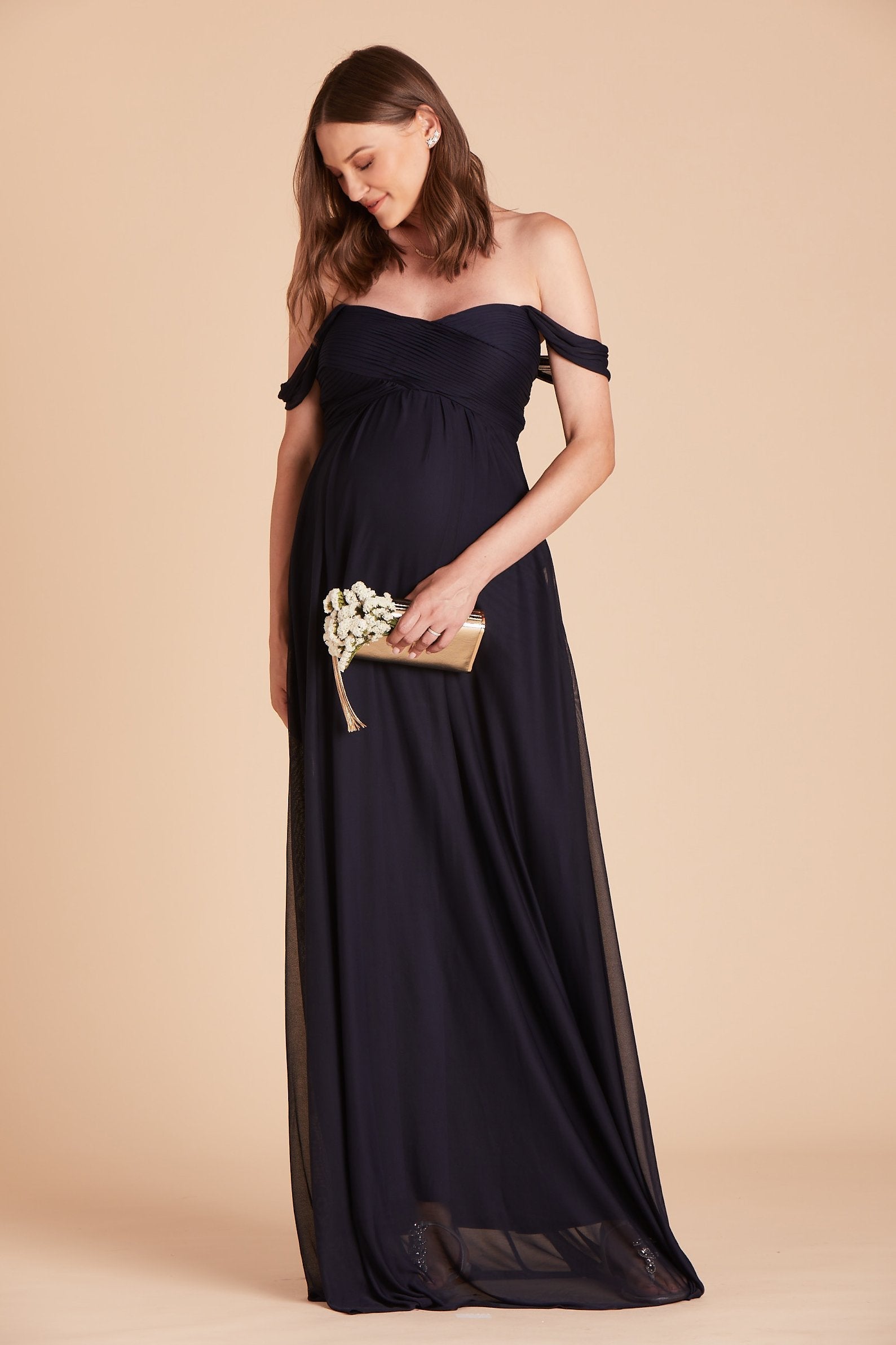 Maria convertible bridesmaids dress in navy blue chiffon by Birdy Grey, front view