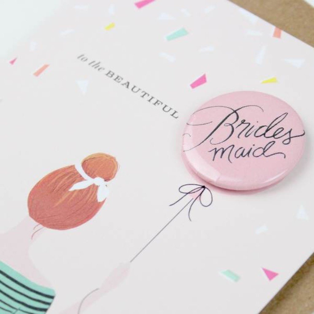 Redhead Bridesmaid Button Card by Birdy Grey, front view