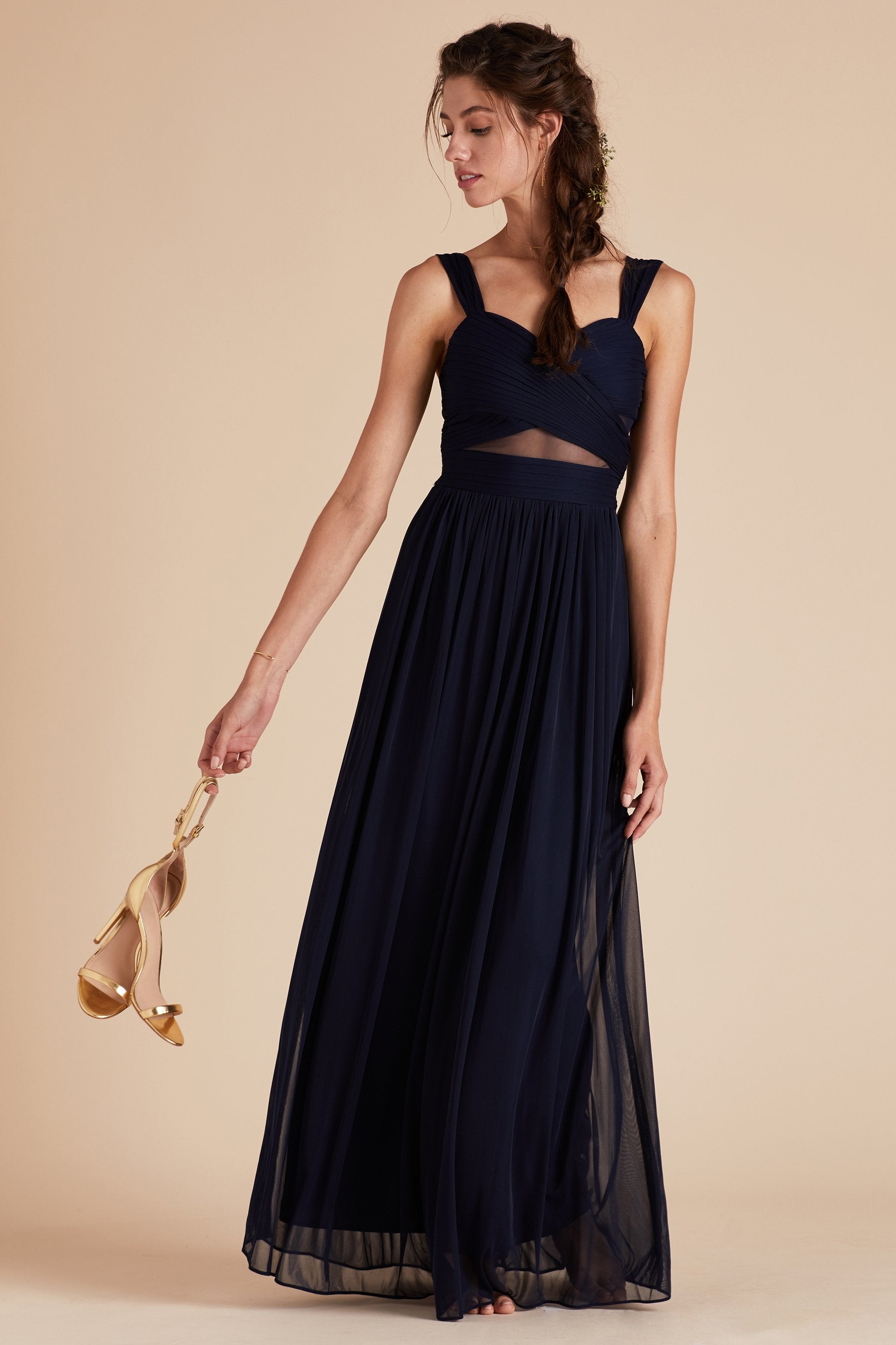 Elsye bridesmaid dress in navy blue chiffon by Birdy Grey, front view