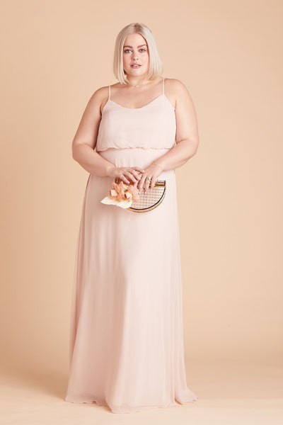 Gwennie plus size bridesmaid dress in pale blush chiffon by Birdy Grey, front view