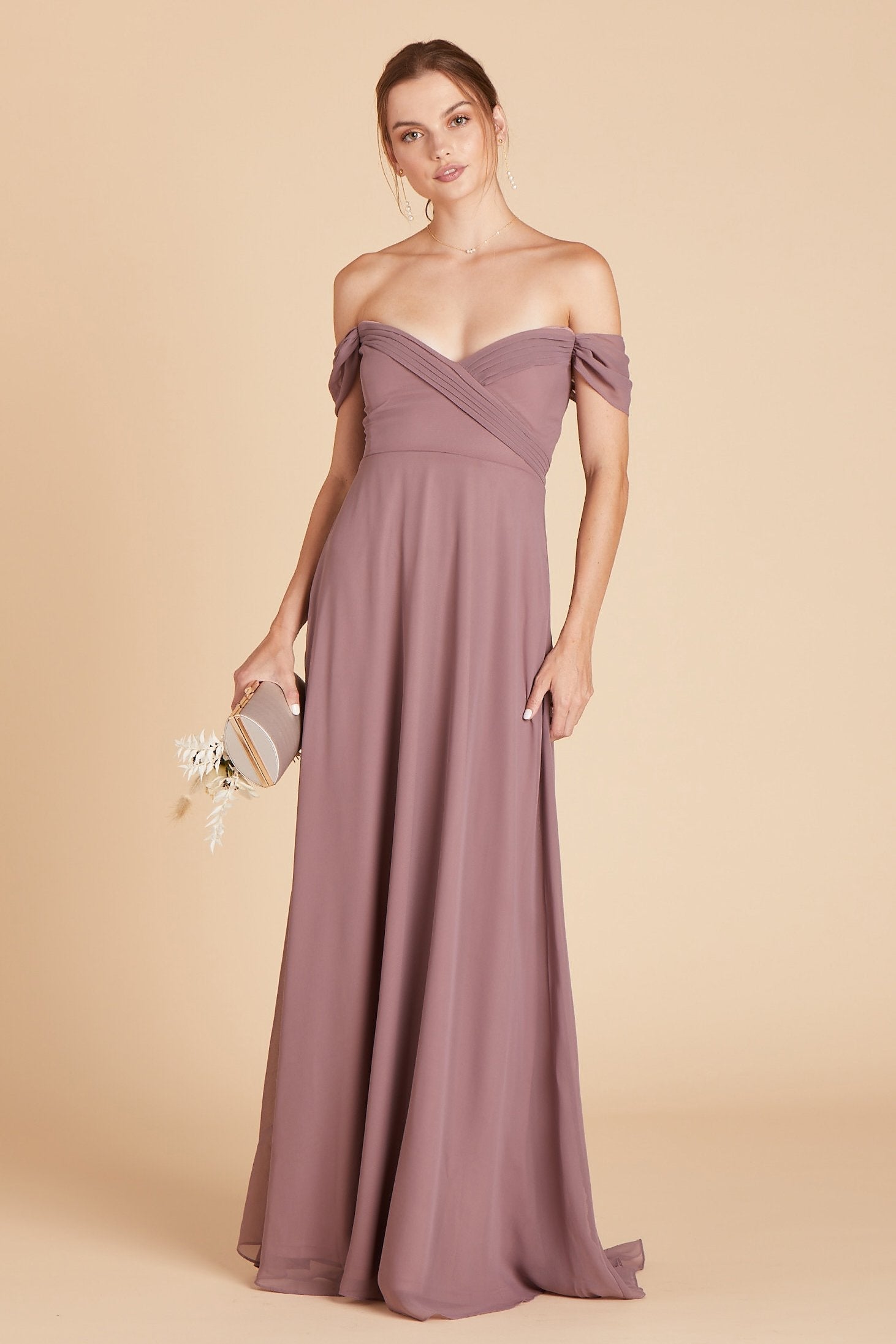 Spence convertible bridesmaid dress in dark mauve chiffon by Birdy Grey, front view