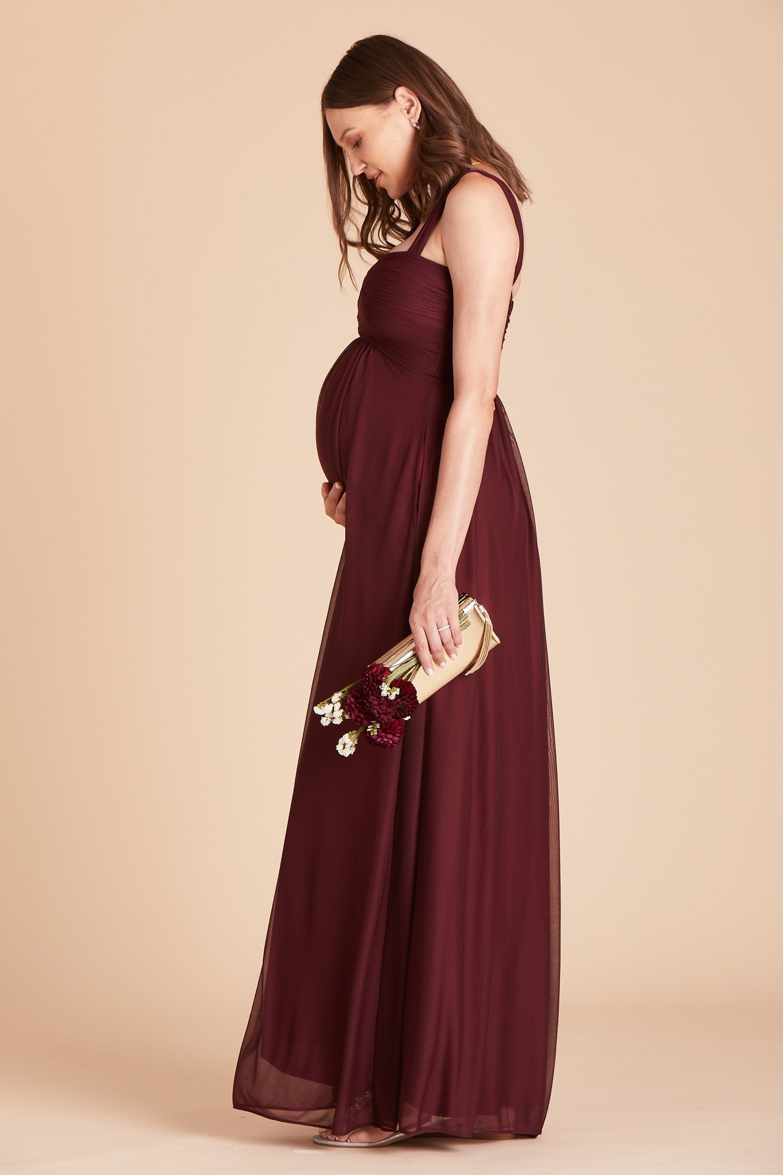 Maria convertible bridesmaids dress in cabernet burgundy chiffon by Birdy Grey, side view