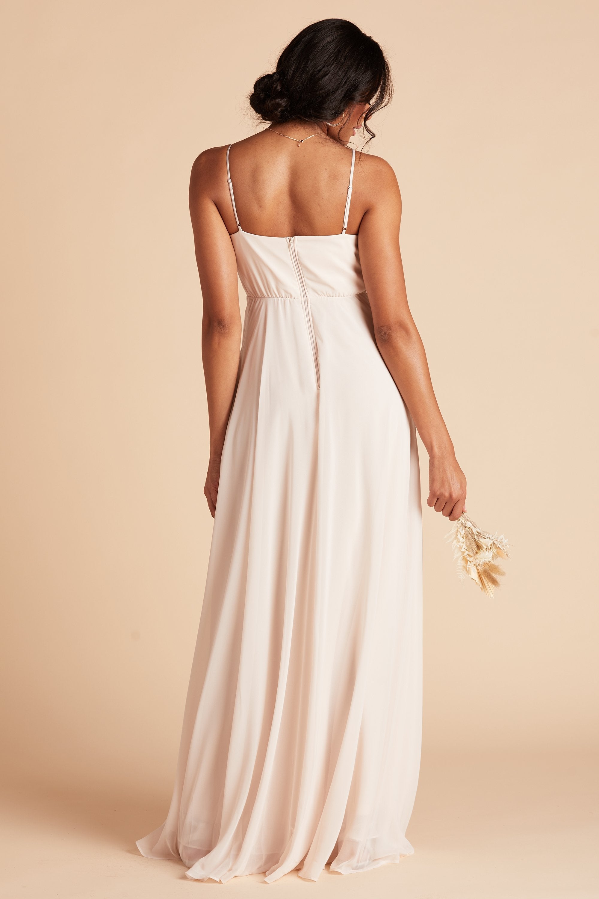 Kaia bridesmaids dress in champagne chiffon by Birdy Grey, back view