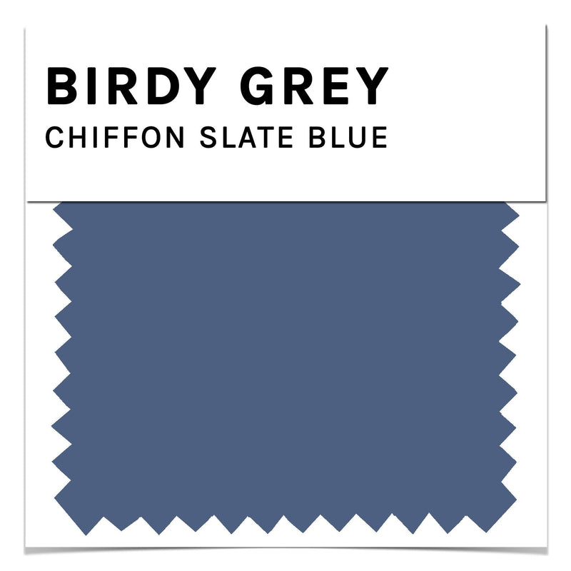 Swatch in slate blue chiffon by Birdy Grey, front view