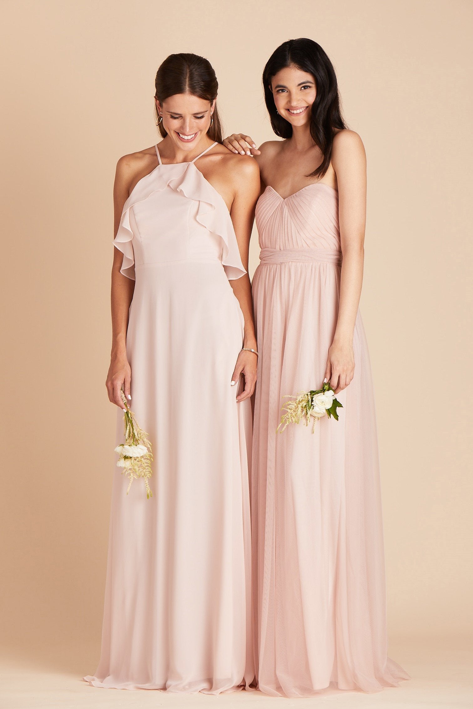 Christina convertible bridesmaid dress in vintage blush tulle by Birdy Grey, front view