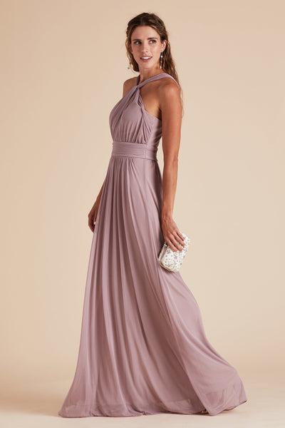 Kiko bridesmaid dress in mauve pink chiffon by Birdy Grey, side view