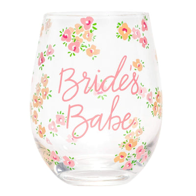 Bride's babe stemless wine glass by Birdy Grey, front view