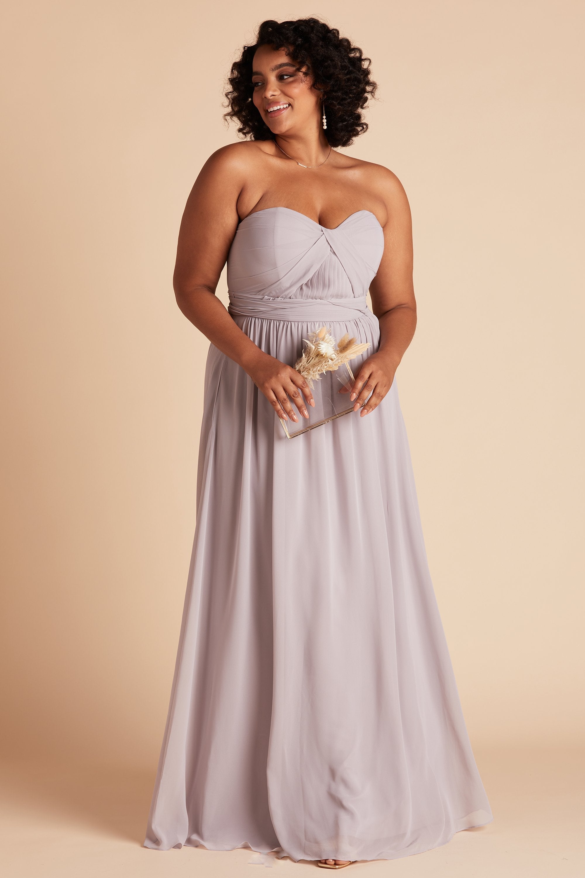 Grace convertible plus size bridesmaid dress in lilac purple chiffon by Birdy Grey, front view