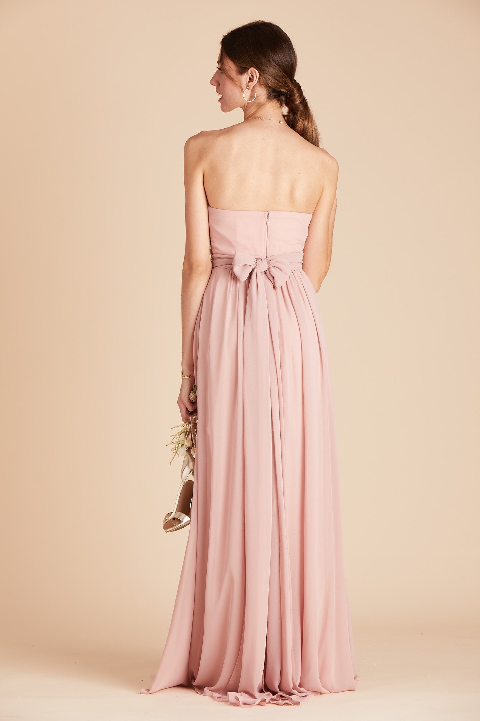 Grace convertible bridesmaid dress in rose quartz pink chiffon by Birdy Grey, back view