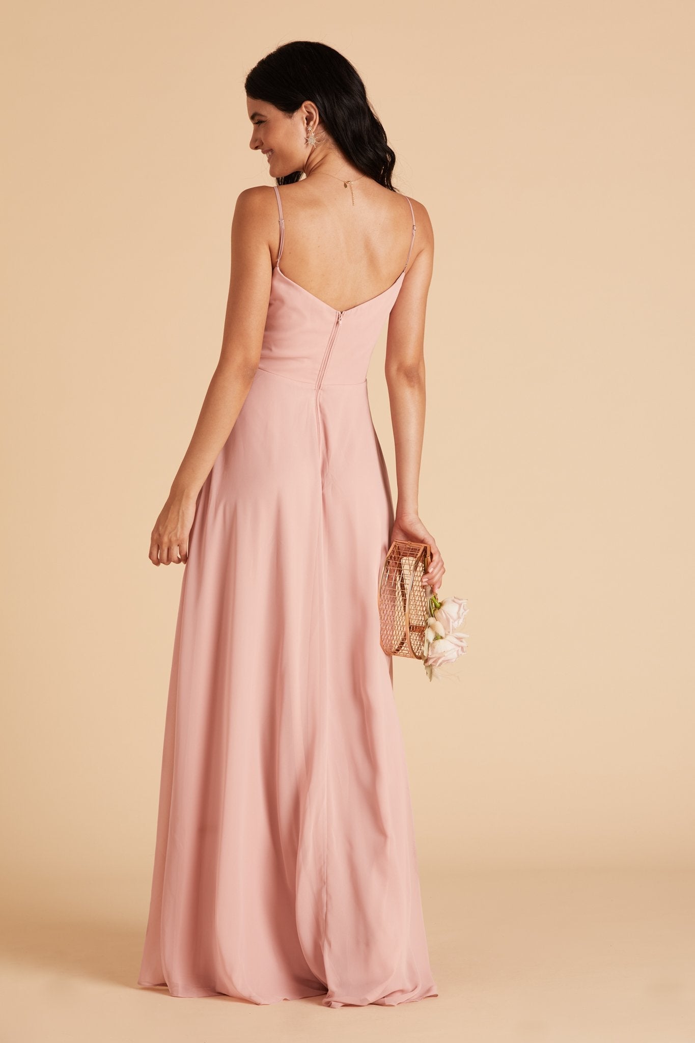 Devin convertible bridesmaids dress in dusty rose chiffon by Birdy Grey, back view