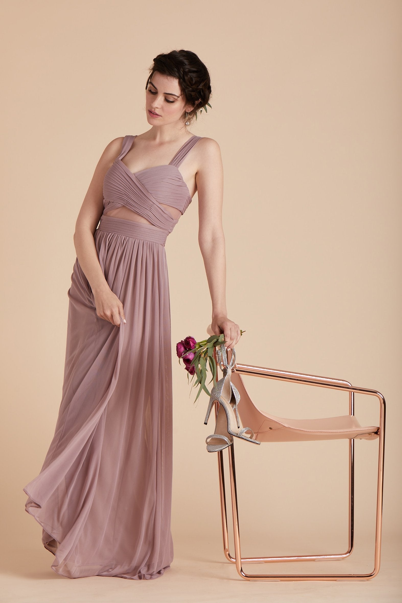 Elsye bridesmaid dress in mauve pink chiffon by Birdy Grey, front view