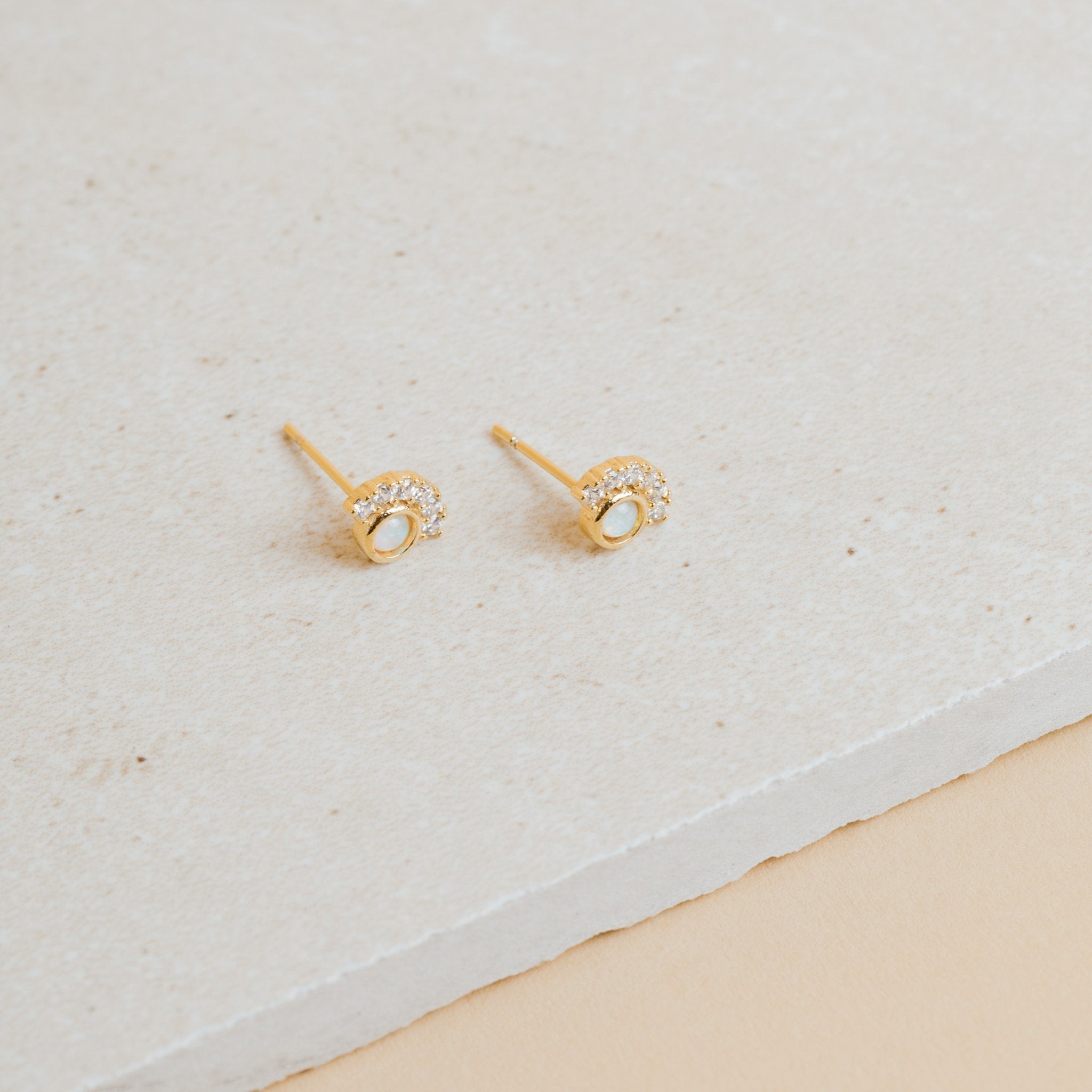 Opal Stud Fan Earrings by Birdy Grey, front view