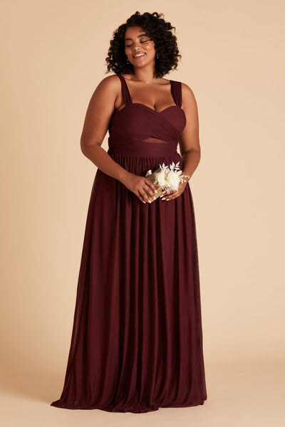 Elsye plus size bridesmaid dress in cabernet burgundy chiffon by Birdy Grey, front view