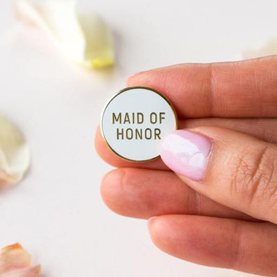 Maid of Honor Enamel Pin in white and gold by Birdy Grey, front view