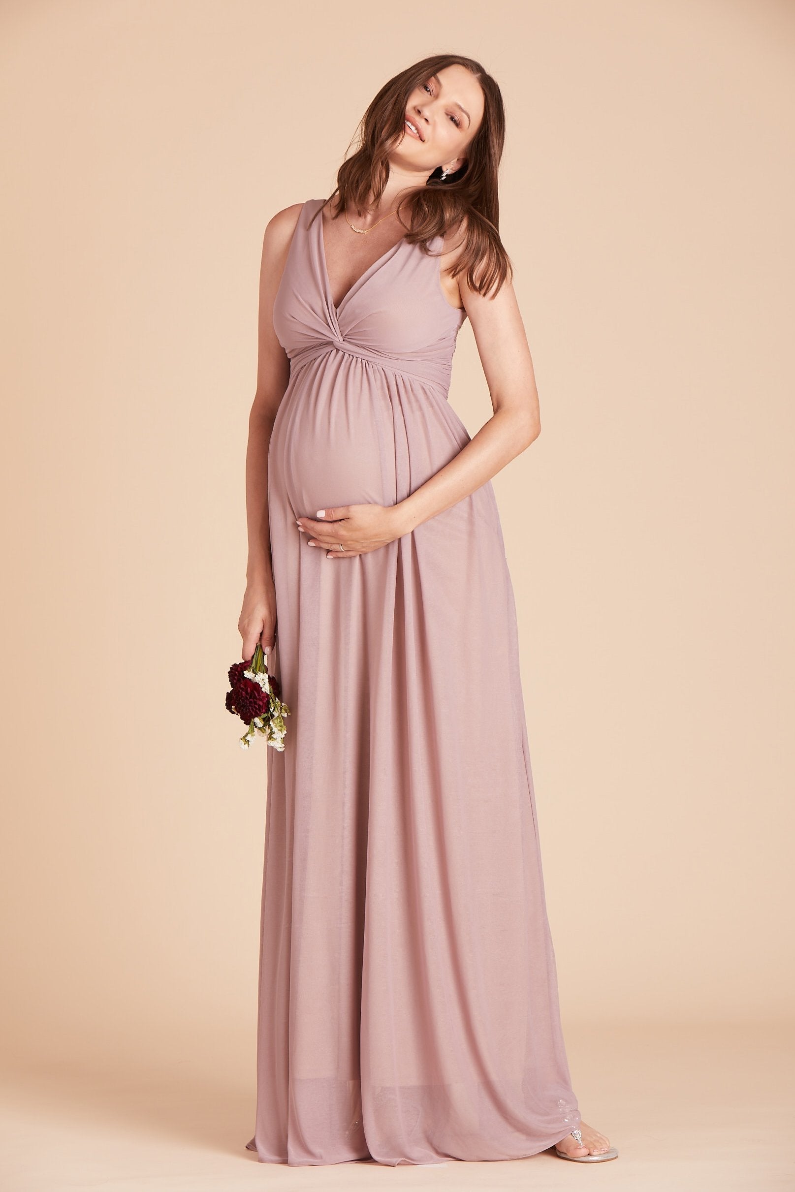 Lianna bridesmaid dress in mauve pink chiffon by Birdy Grey, front view