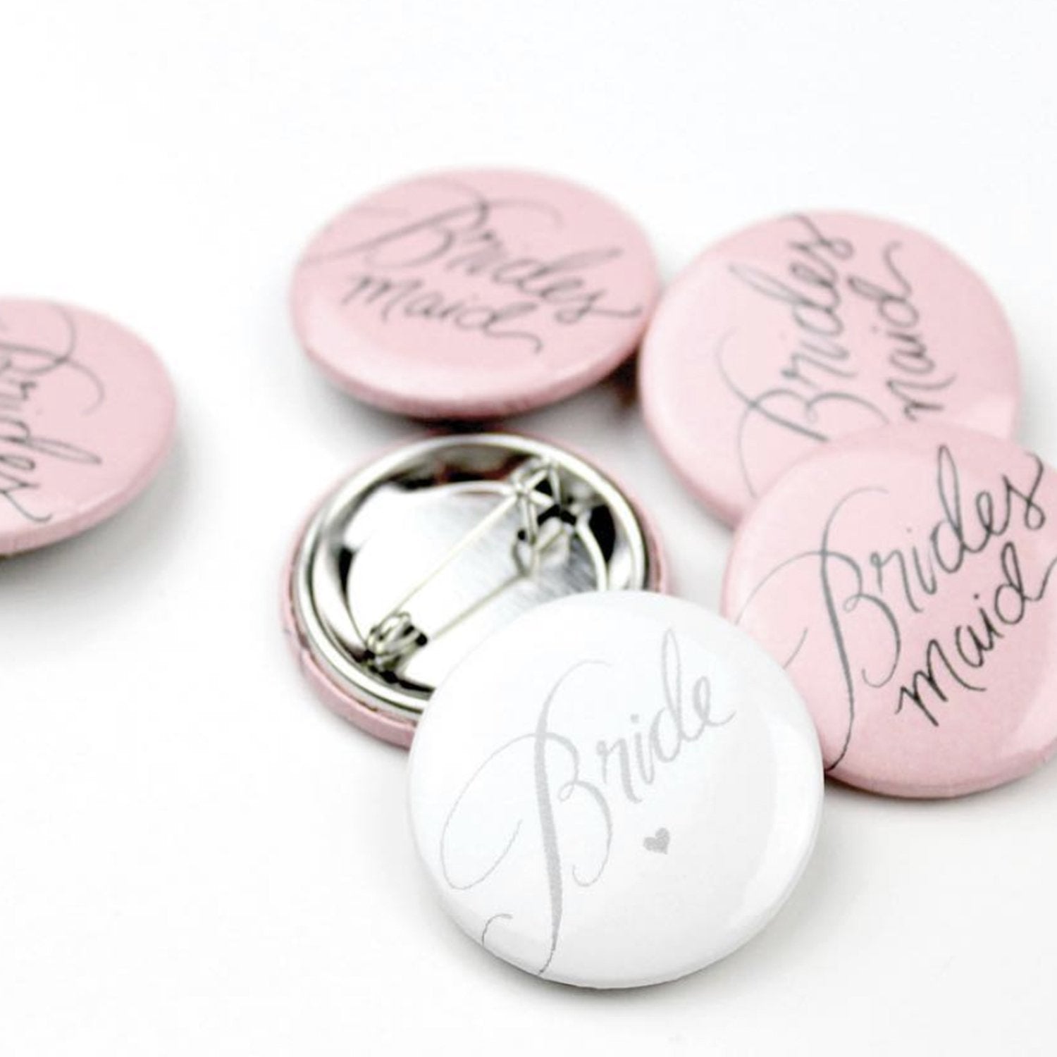 Bridal Party Buttons in pink by Birdy Grey, front view