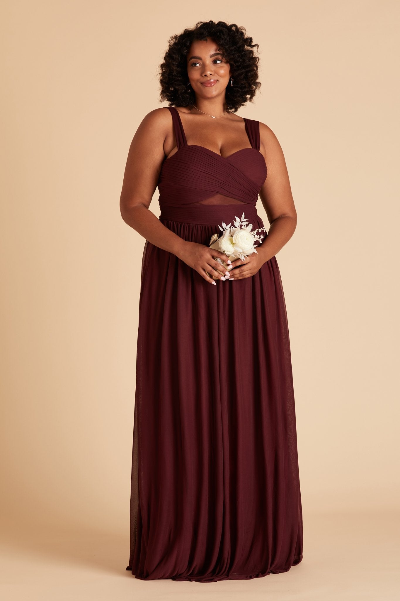 Elsye plus size bridesmaid dress in cabernet burgundy chiffon by Birdy Grey, front view