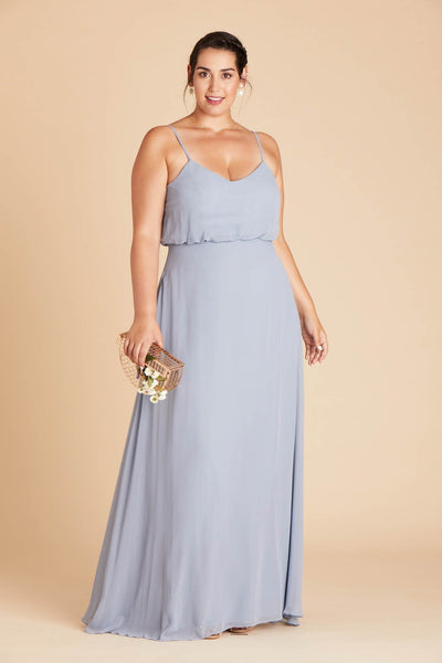 Gwennie plus size bridesmaid dress in dusty blue chiffon by Birdy Grey, front view