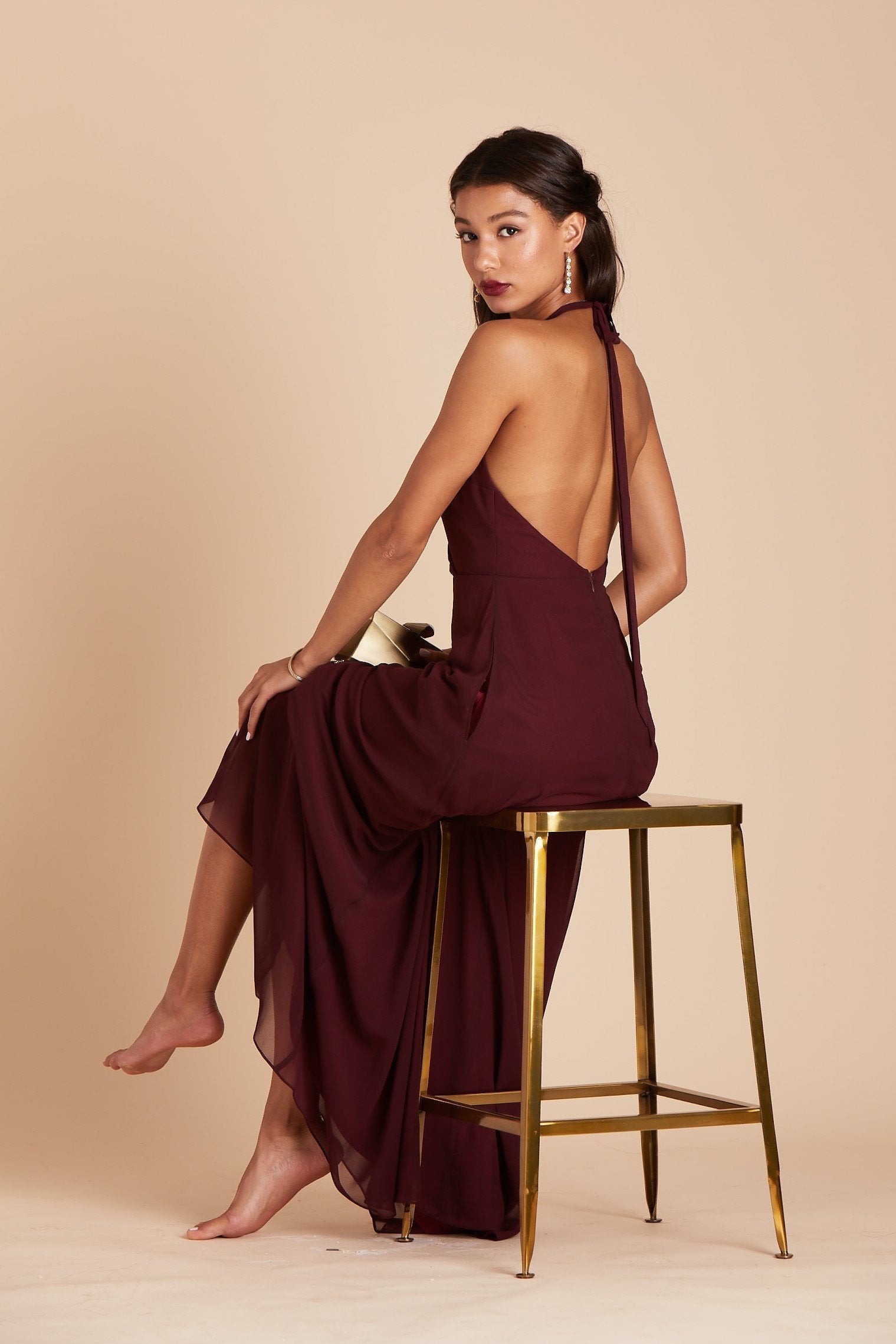 Moni convertible bridesmaids dress in cabernet burgundy chiffon by Birdy Grey, side view