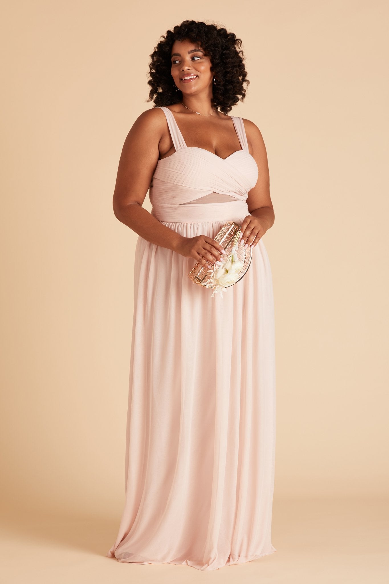 Elsye plus size bridesmaid dress in pale blush chiffon by Birdy Grey, front view