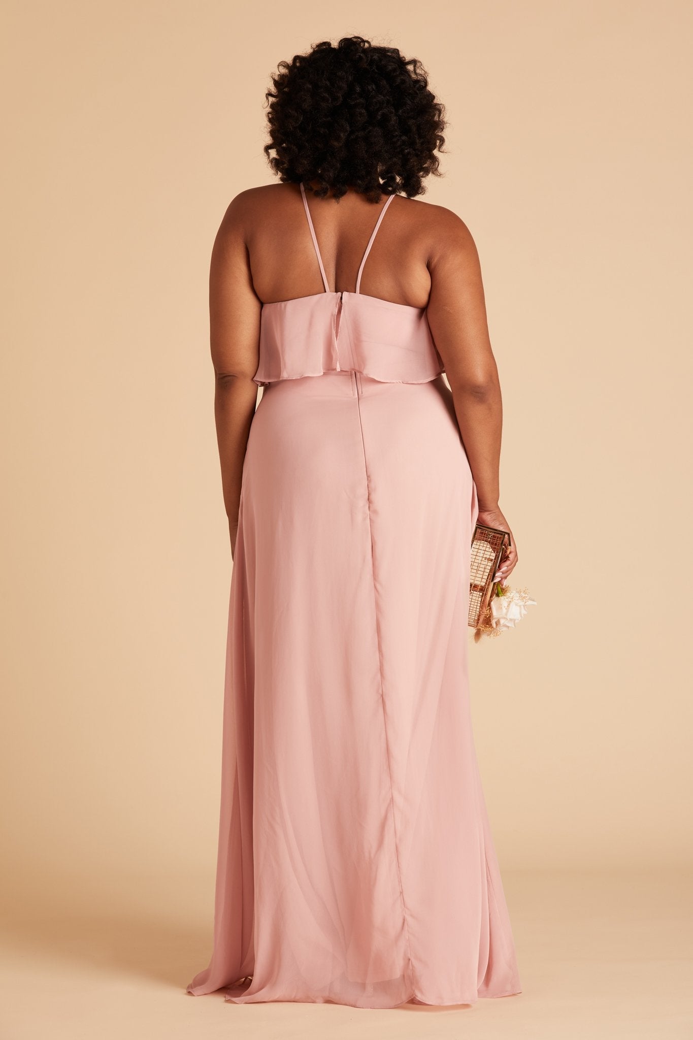 Jules plus size bridesmaid dress in dusty rose chiffon by Birdy Grey, back view