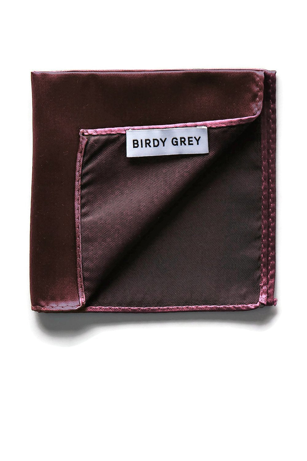 Didi Pocket Square in cabernet burgundy sateen by Birdy Grey, interior view