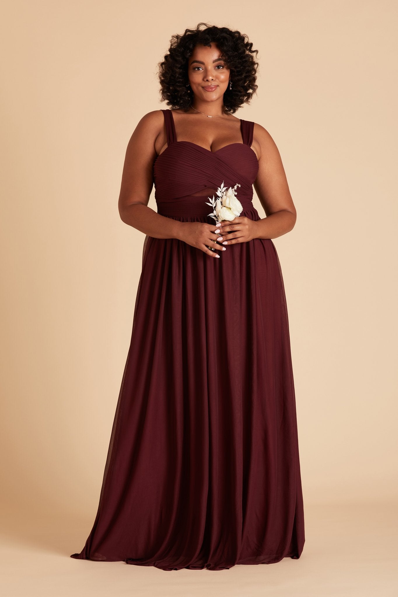 Elsye plus size bridesmaid dress in cabernet burgundy chiffon by Birdy Grey, front view