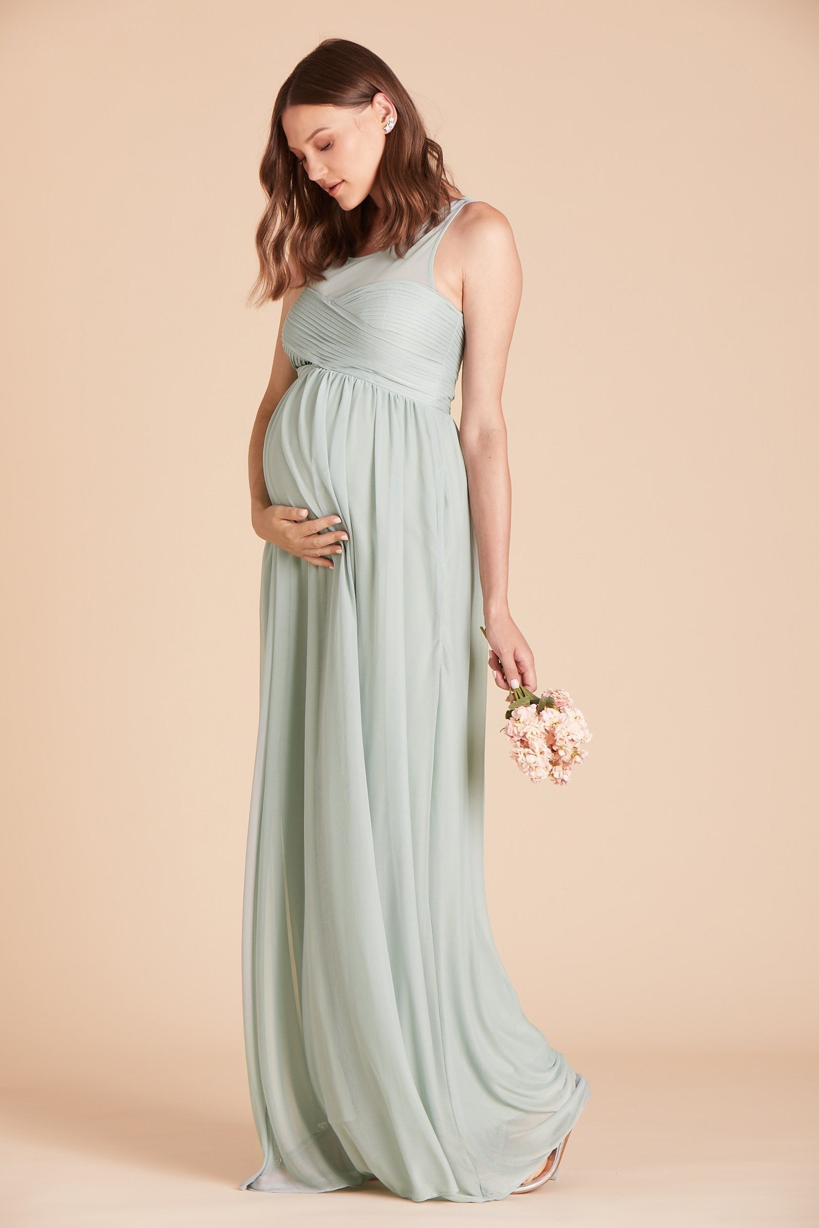 Ryan bridesmaid dress in sage green chiffon by Birdy Grey, front view