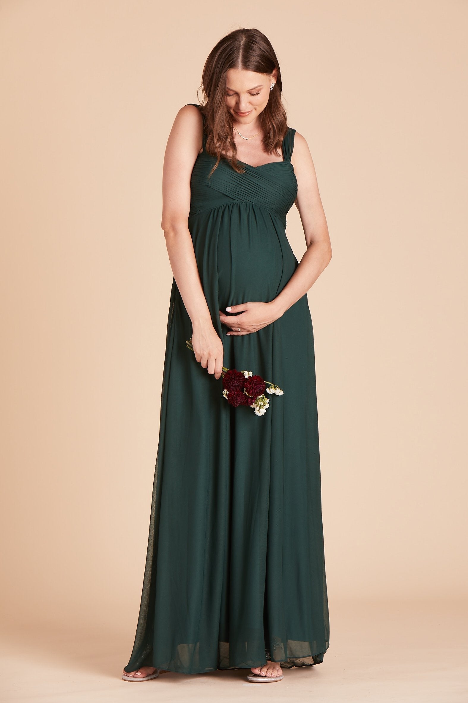 Maria convertible plus size bridesmaids dress in emerald green chiffon by Birdy Grey, front view