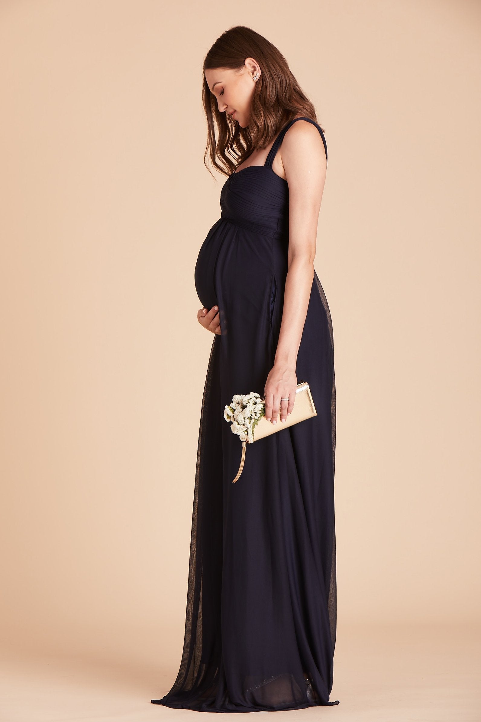 Maria convertible bridesmaids dress in navy blue chiffon by Birdy Grey, side view