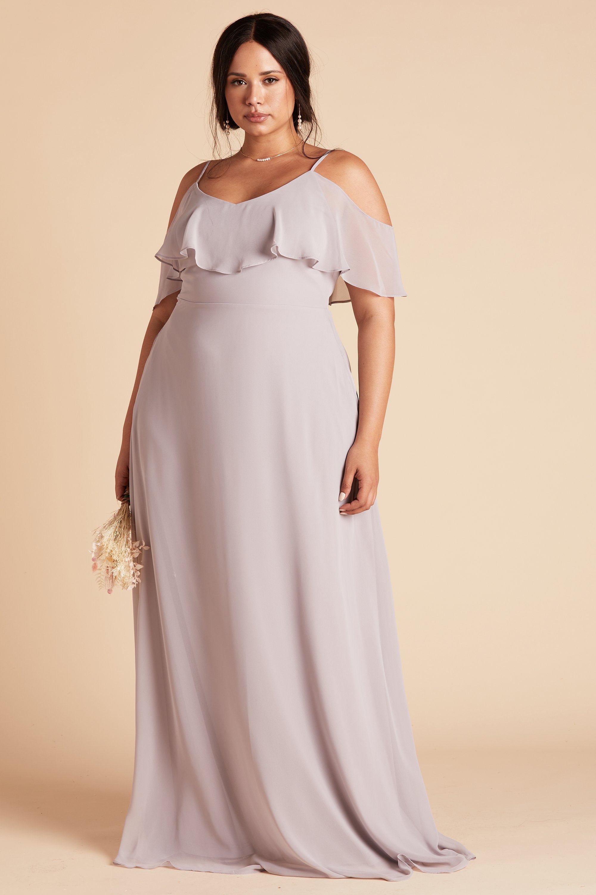 Jane convertible plus size bridesmaid dress in lilac purple chiffon by Birdy Grey, front view