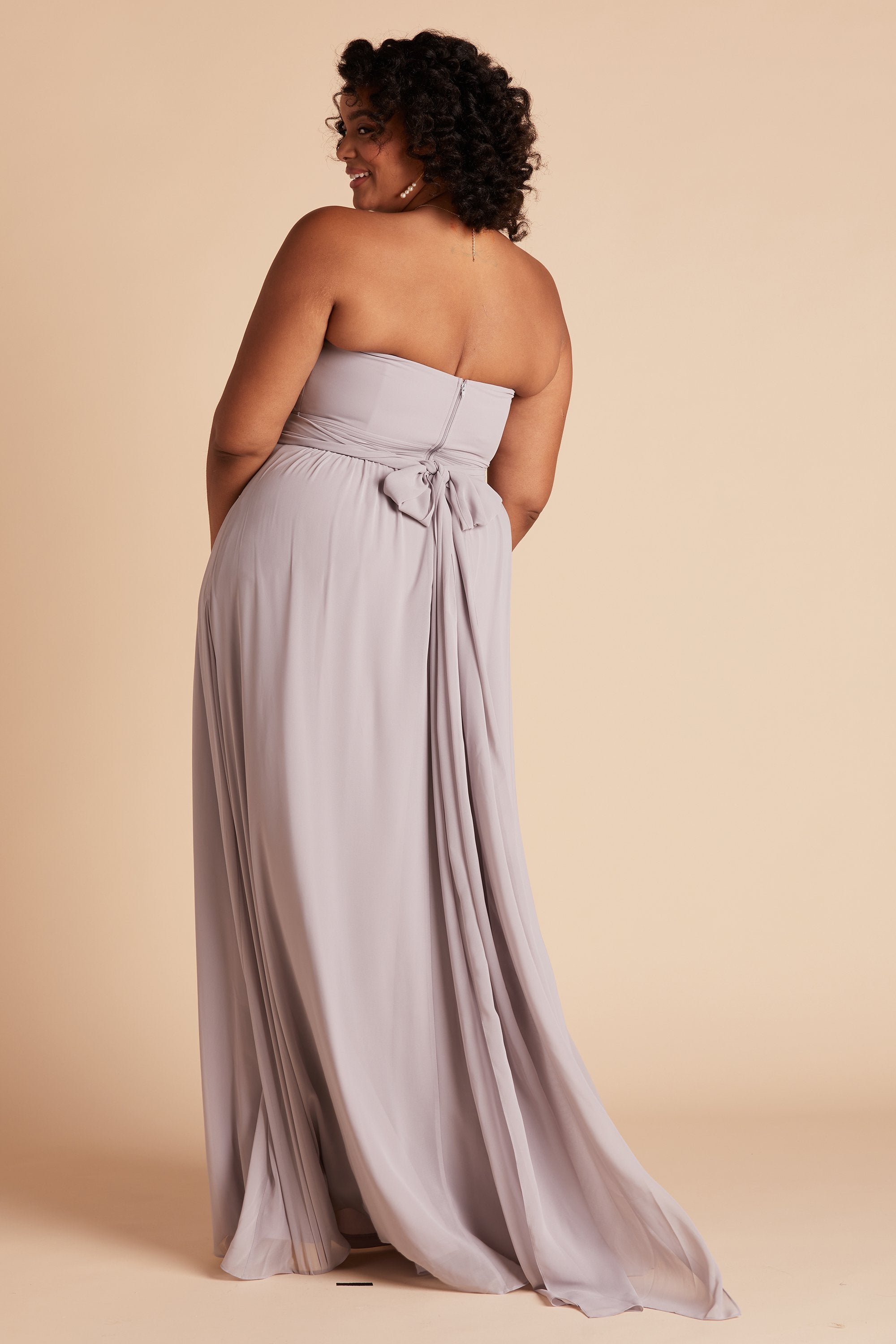 Grace convertible plus size bridesmaid dress in lilac purple chiffon by Birdy Grey, back view