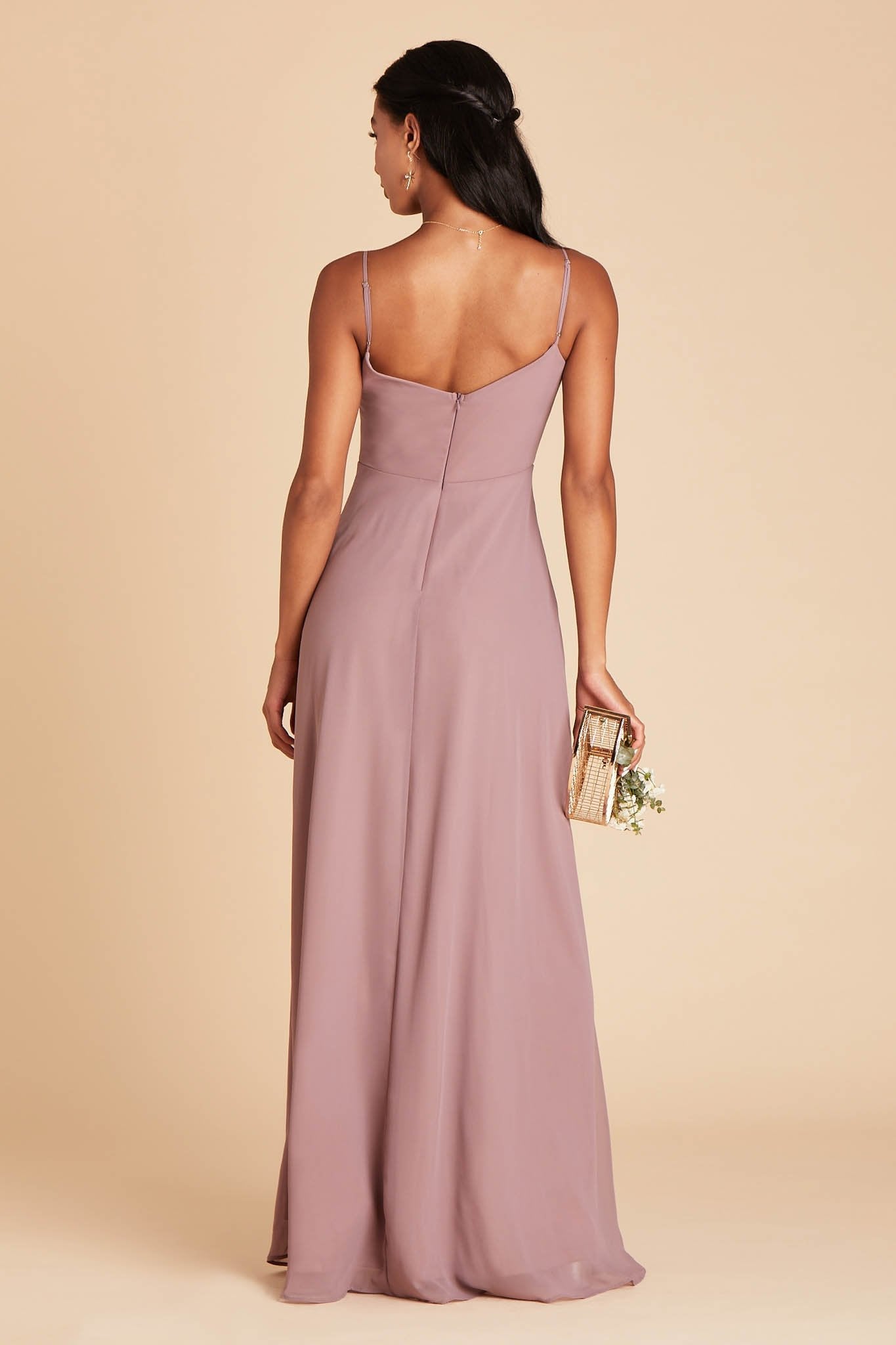 Devin convertible bridesmaid dress in dark mauve chiffon by Birdy Grey, back view