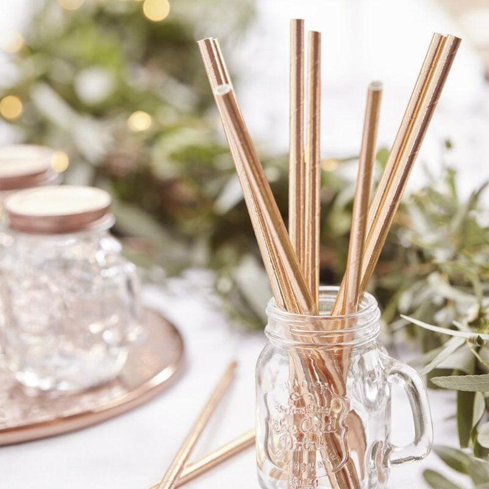 Paper Straws in rose gold by Birdy Grey, front view