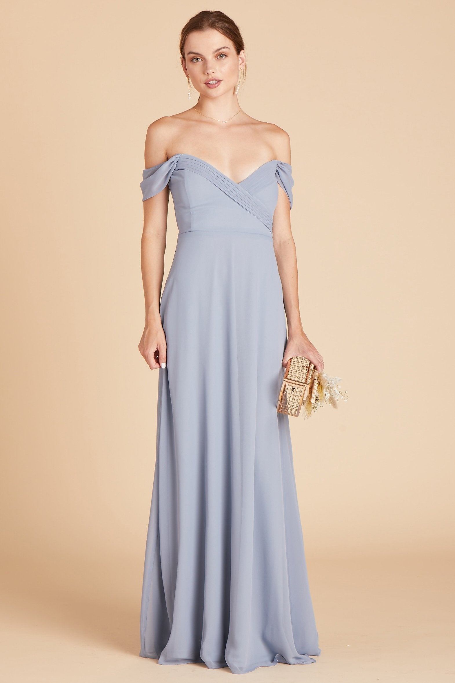 Spence convertible bridesmaid dress in dusty blue chiffon by Birdy Grey, front view