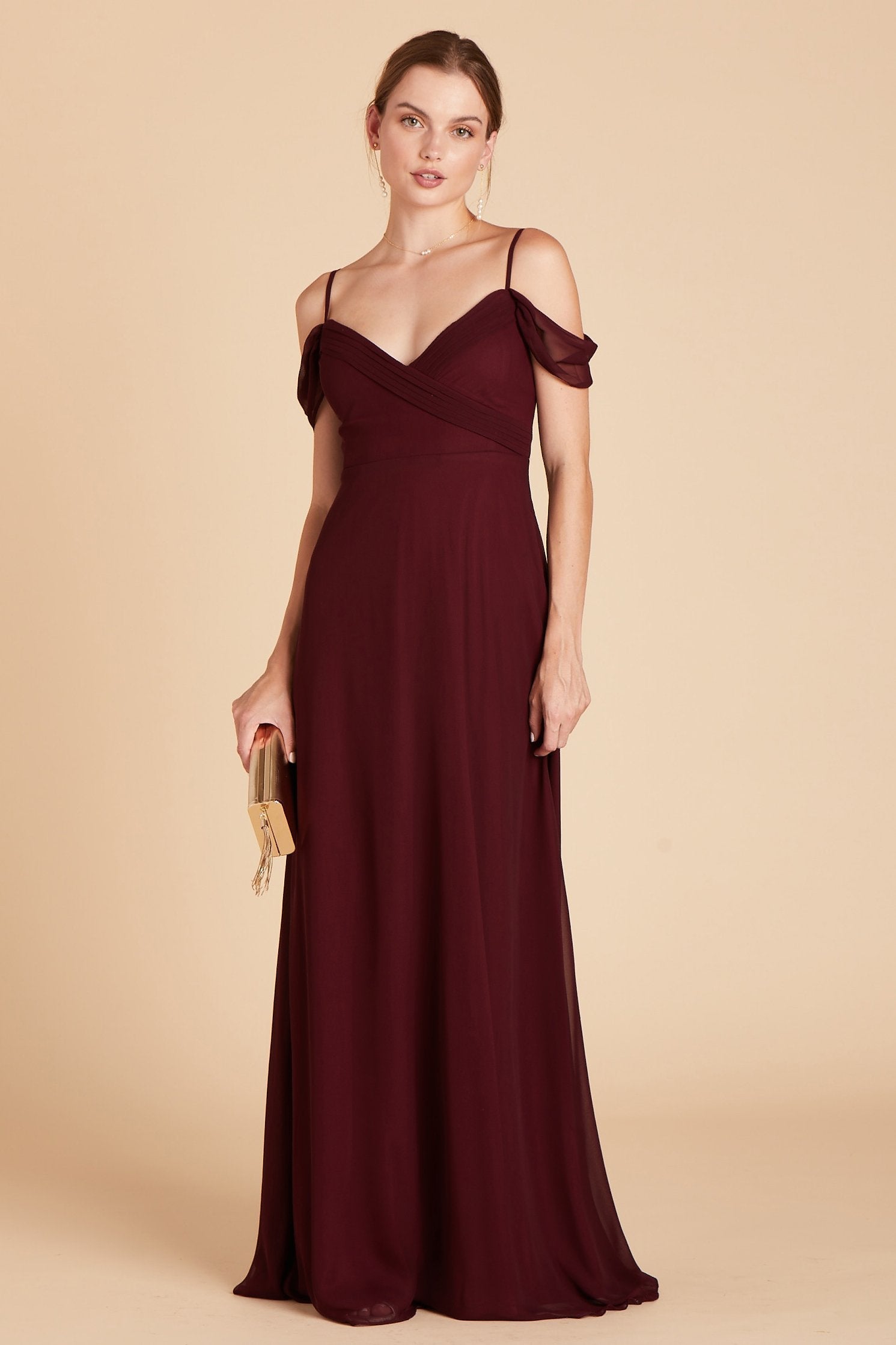 Spence convertible bridesmaid dress in cabernet burgundy chiffon by Birdy Grey, front view