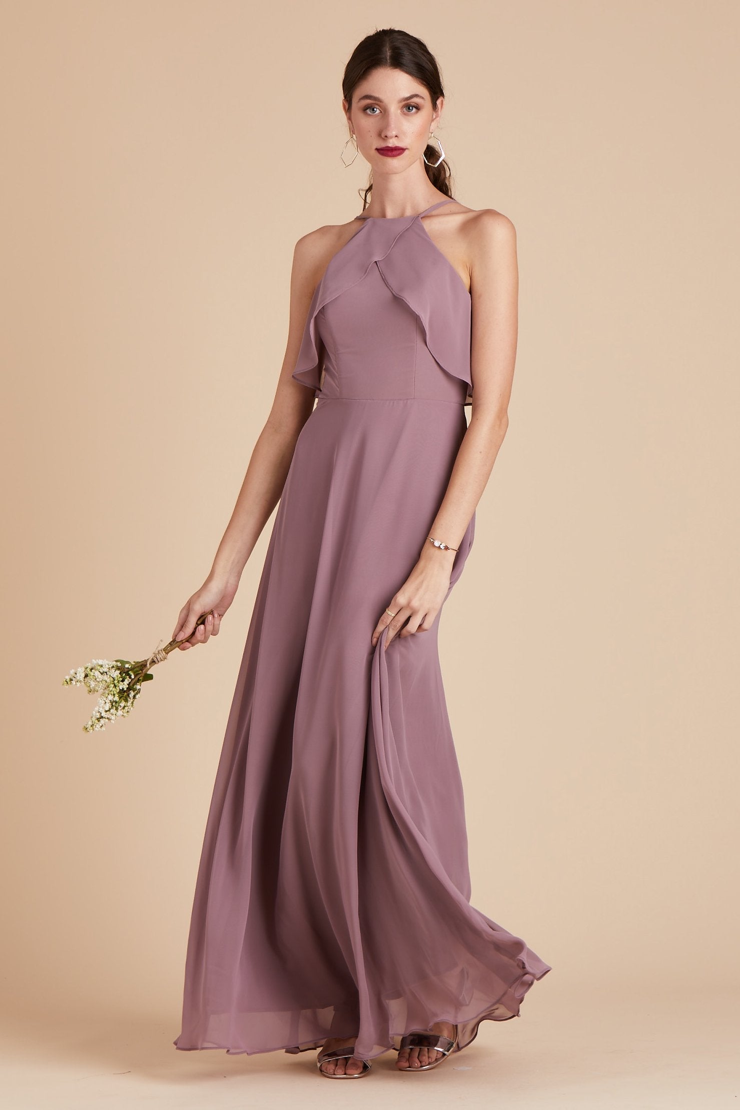 Jules bridesmaid dress in dark mauve chiffon by Birdy Grey, front view