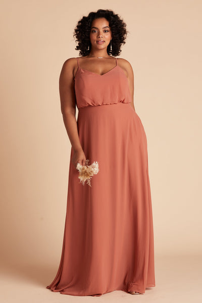 Gwennie plus size bridesmaid dress in terracotta chiffon by Birdy Grey, front view