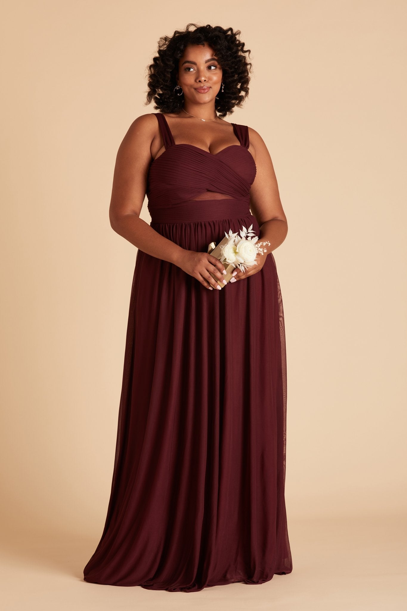 Elsye plus size bridesmaid dress in cabernet burgundy chiffon by Birdy Grey, front view